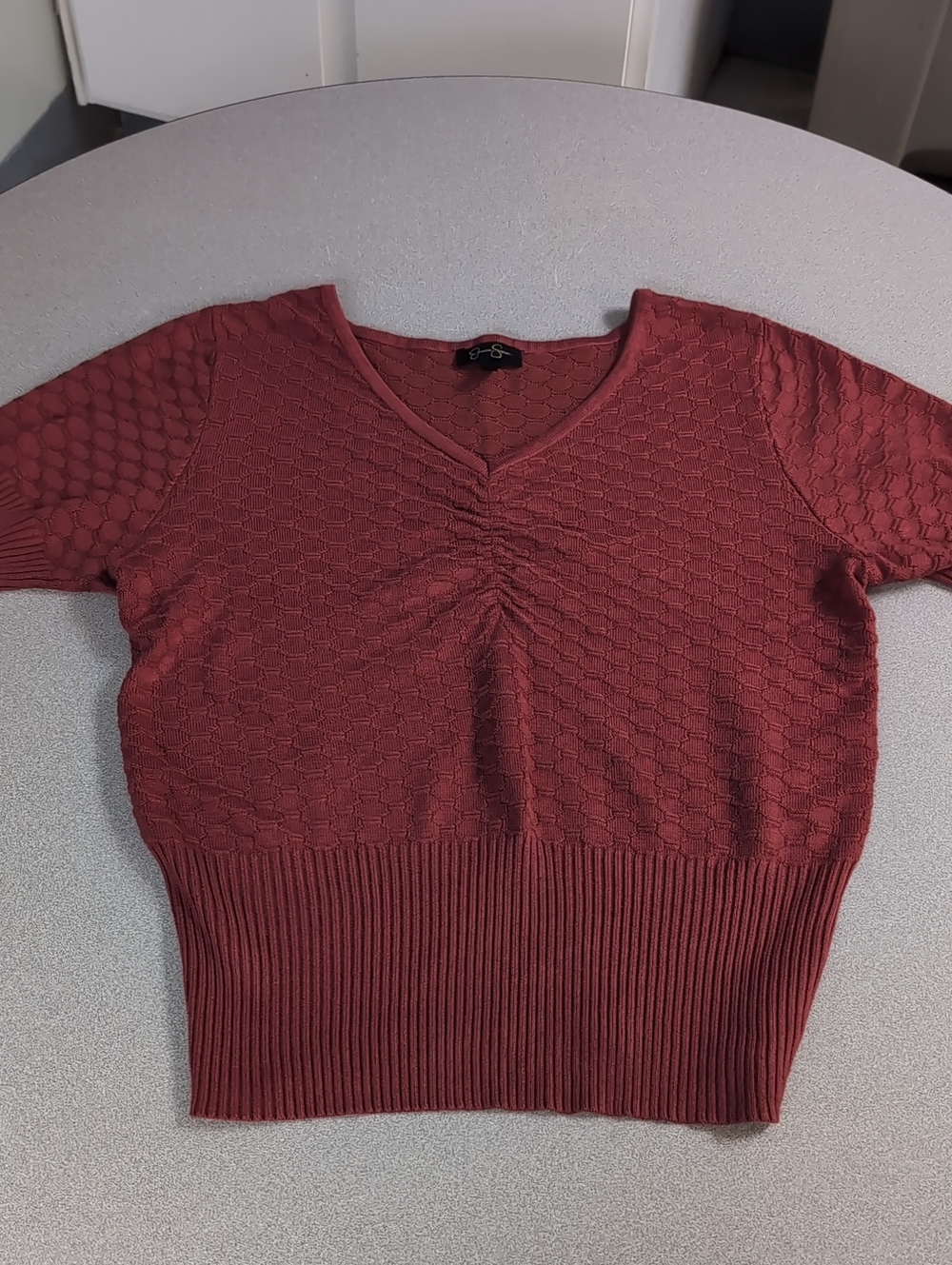 Jessica Simpson Brick Red Textured V-Neck Crop Top